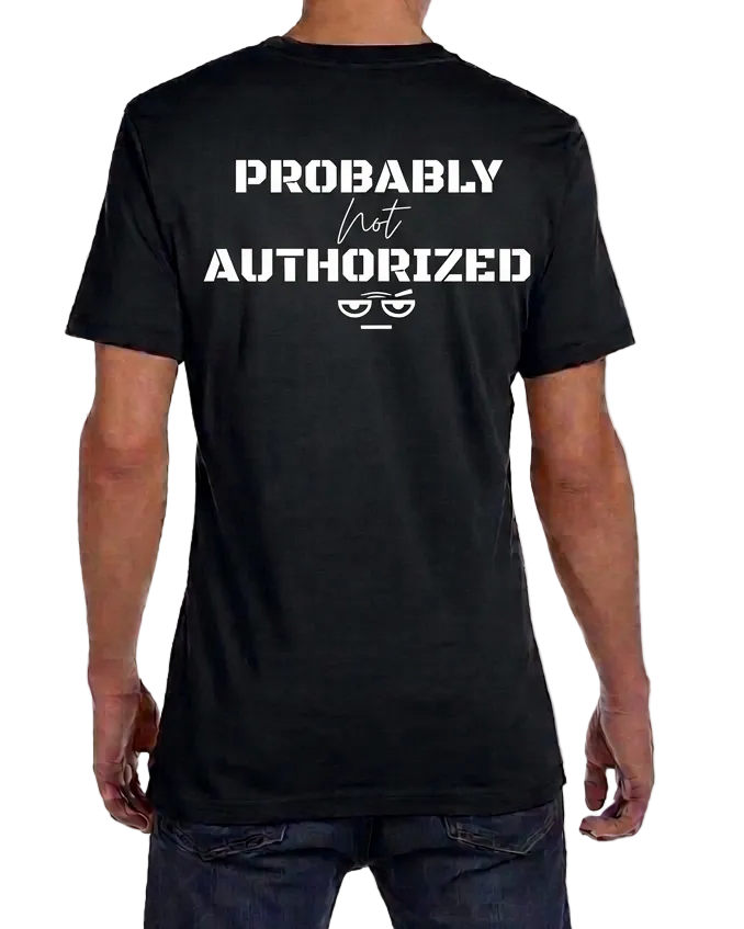 Black t-shirt with 'I'm Busy' text on the back worn by a person